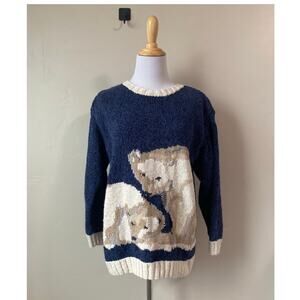 90's VTG Liz Claiborne Polar Bear Hand Knitted Ramie/Cotton Pullover Sweater